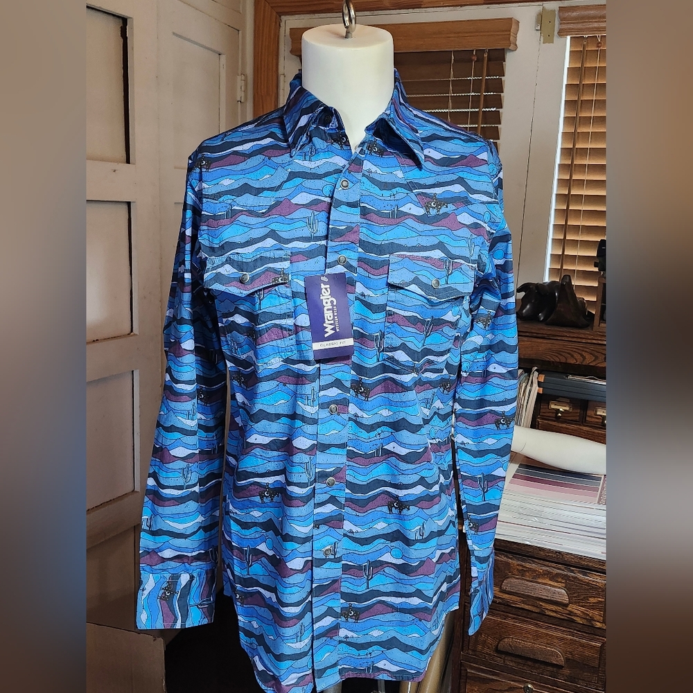 Wrangler Long Sleeve Western Cowboy Desert Print In Multi-color Size S/CH/P